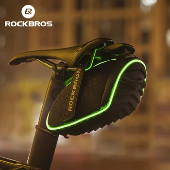 Велосипедная сумка ROCKBROS, MTB Дорожные светящиеся седельные сумки, задняя сумка для велоспорта, сумка с дождевиком, водонепроницаемые аксессуары для велосипеда