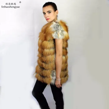Linhaoshengyue 70 см, женский жилет из натурального меха рыжей лисы, зимняя теплая модная теплая бесплатная доставка
