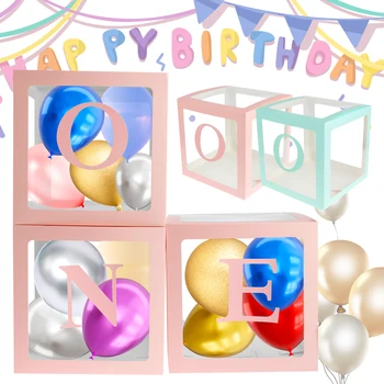 Прозрачная коробка для воздушных шаров, коробки для детского душа, Розовый / Синий Футляр для воздушных шаров, украшения для вечеринки по случаю Дня рождения, Свадебный декор, Принадлежности для детского душа